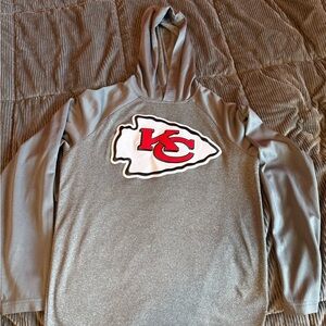 Gray Kids Hoodie with Red Logo